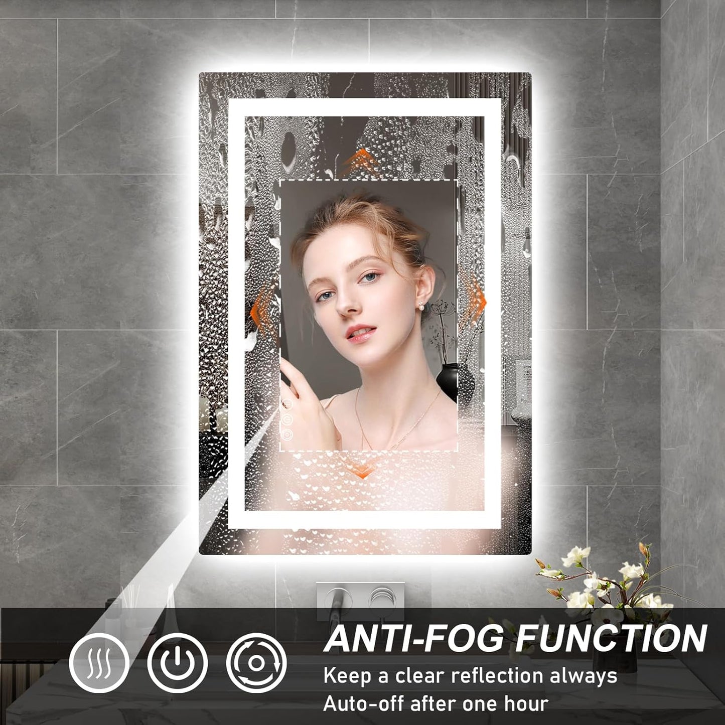 LED Mirror for Bathroom 24x36 Lighted Bathroom Vanity Mirrors with Lights, Brighter Frontlit and Backlit Anti-Fog Mirror, Tempered Glass, Dimmable 3 Colors Light Modes, Memory Function