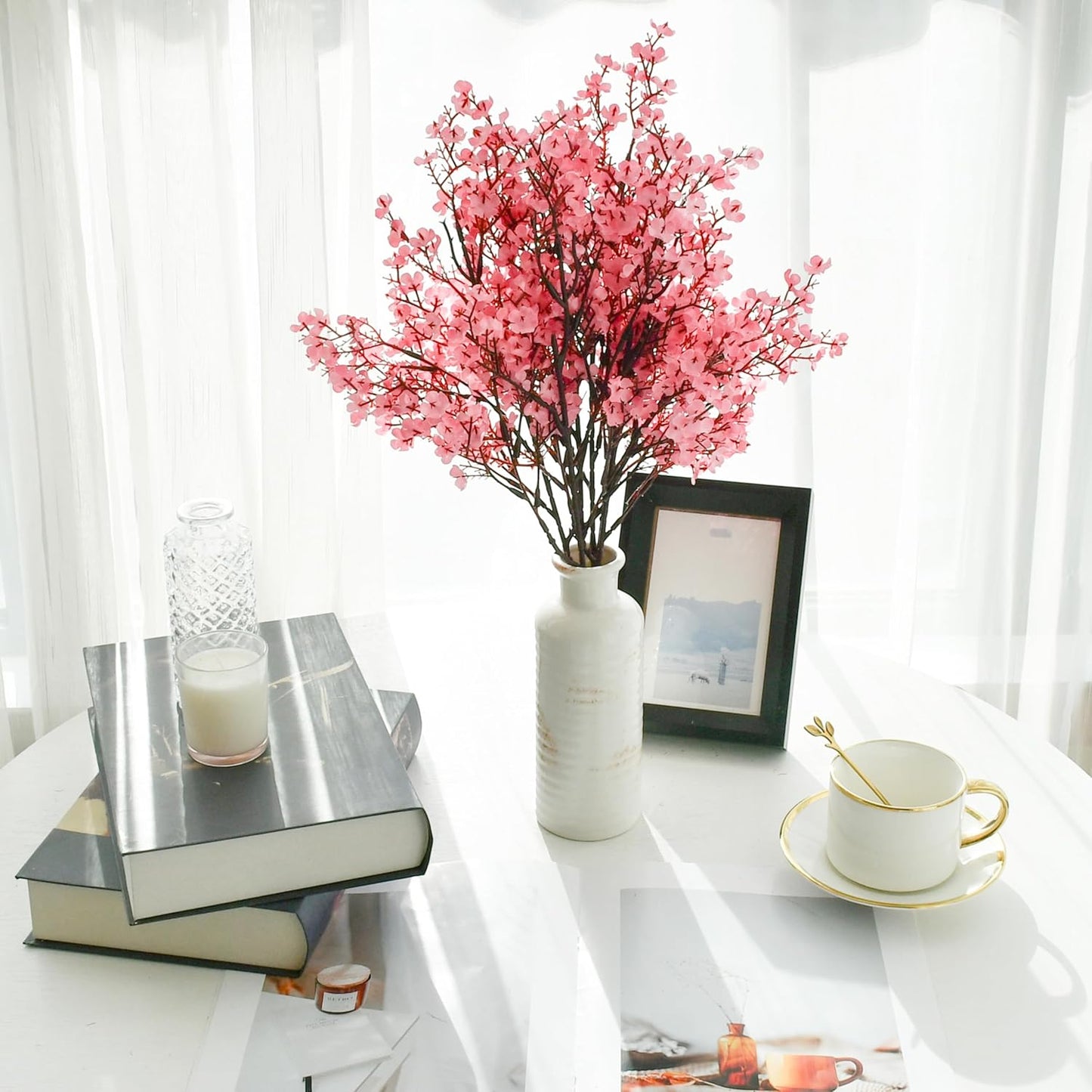 Mandy's Pink Artificial Baby’s Breath Flowers 6 Bundles Silk Gypsophila with Bendable Stems for Fall Centerpiece Wedding Decor and Table Arrangements