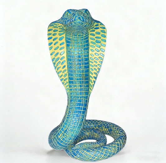 King Cobra Snake Statue Realistic Snake Resin Figurine Handcrafted, Indoor/Outdoor Animal Ornaments for Home Office Garden Yard Decor, Unique Gift for Collectors, Blue