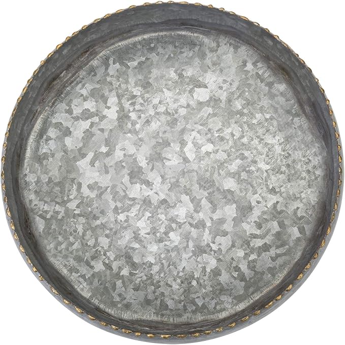 MyGift 11-inch Galvanized Silver Metal Round Planter Bowl with Brass-Tone Pebbled Rim - Handcrafted in India