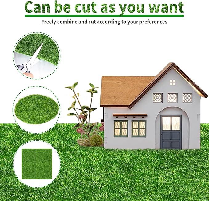 4 Packs 6 X 6 Inch Fake Grass Decor for Crafts, Artificial Grass for Dollhouse Miniature Ornament Projects, Model Turf Grass for DIY Fairy Garden Accessories and Decor Kit