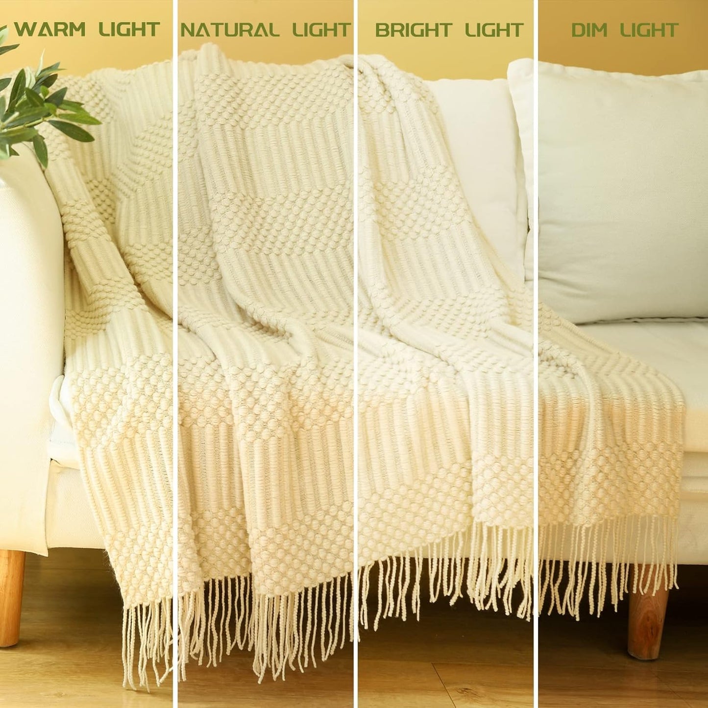 Blagic Knitted Throw Blanket for Couch, Bed and Sofa. Super Soft Blanket with Tassels, Beige Throw Blanket, 60 x 80Inches Lightweight & Cosy Home Decor
