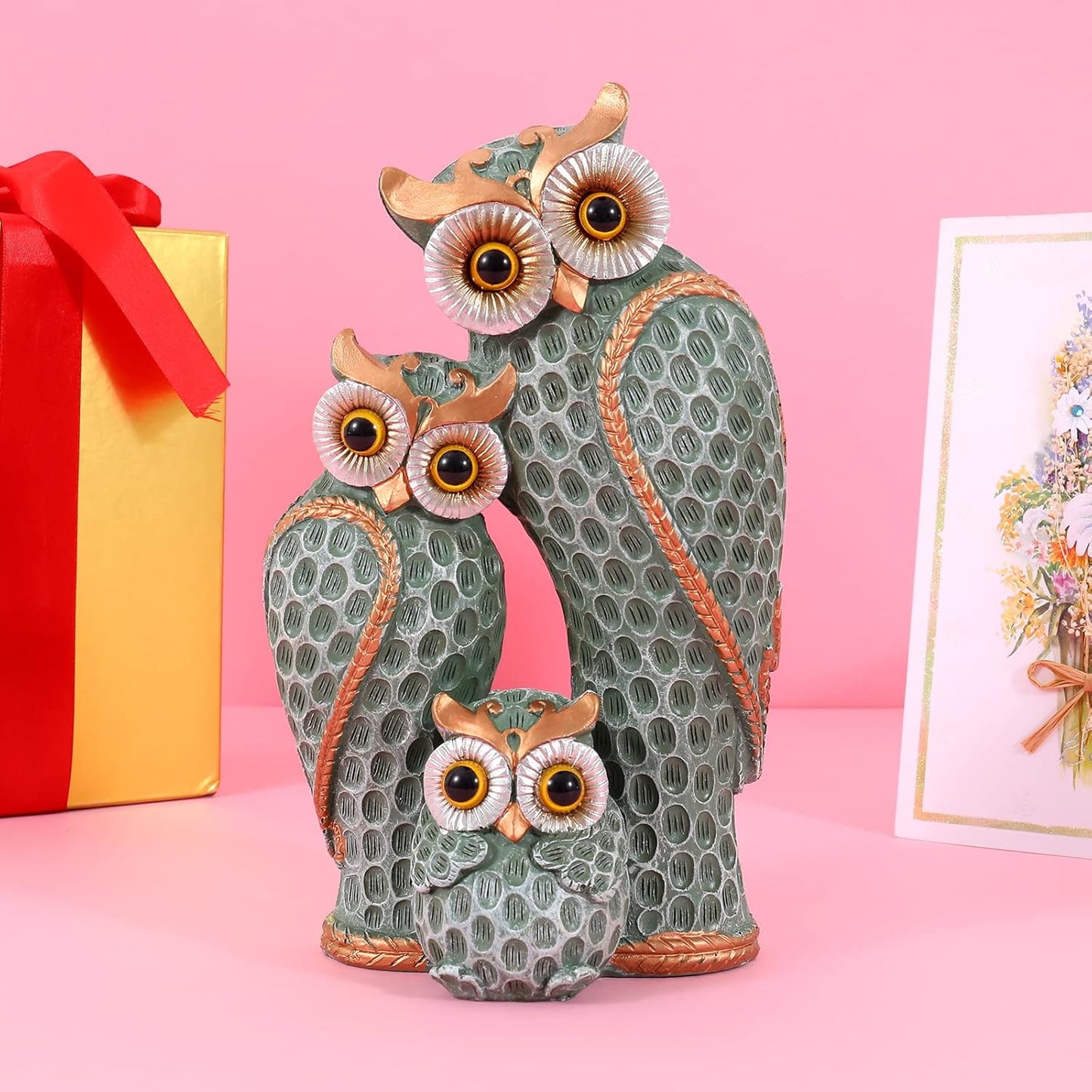 Cute Family of Three owl Figurines Owl Statues Home Décor for Shelf Gifts Decoration for Birds Lovers Home,Office, Bookself