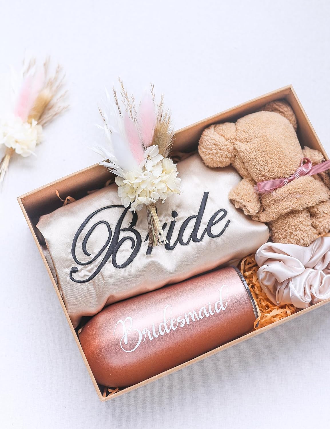 Mini Dried Flower Bouquet (Pack of 6), Dried Flower Bouquet for Bohemian Wedding Table Centerpieces, Dried Pampas Grass. (Blush)