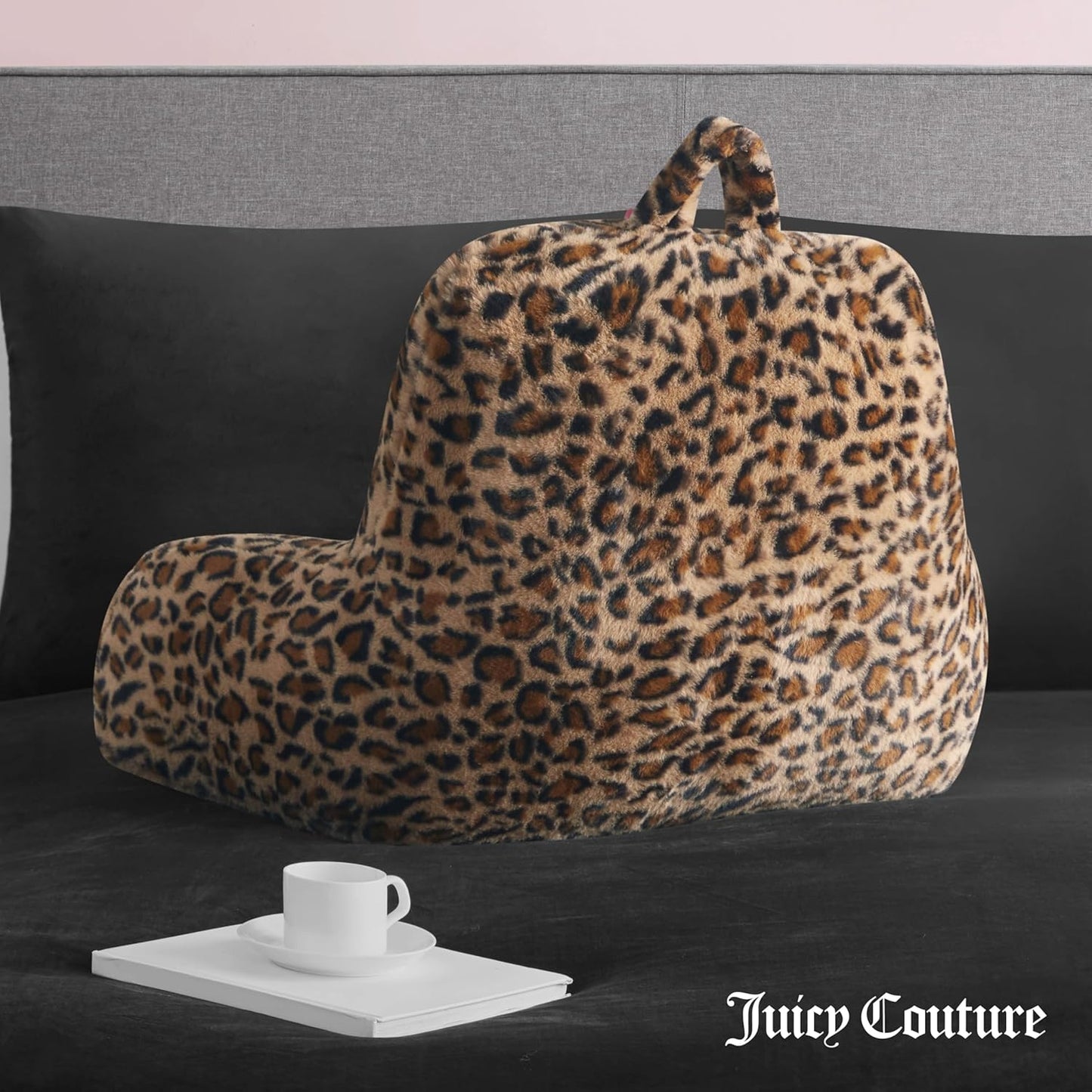 Juicy Couture Faux Fur Leopard Backrest Pillow - 30"x17" Supportive Bed Rest Pillow for Reading, Gaming, or Relaxing