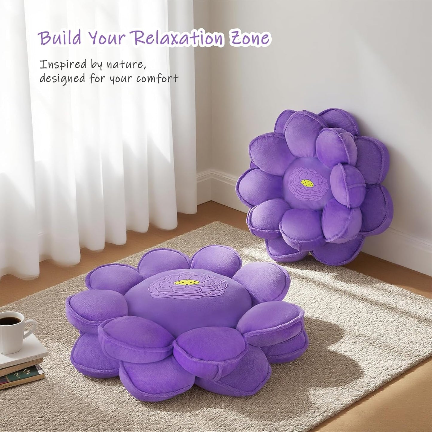 Lotus Flower Floor Pillows, Large Cushion Inspired by Lotus Flower Design, Decorative Seating for Living Room, Bedroom, and Lounge, Soft Washable Floor Cushion for Relaxation, and Family Activities