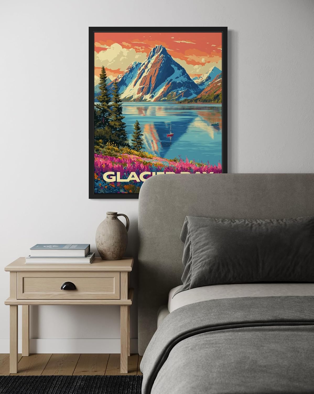 Glacier Bay National Park Art Print Poster, Vintage Retro Pop Art Travel Wall Art Bedroom Bathroom Living Room Decor 185 (Glacier Bay, 24 x 36 inches, Black Frame)