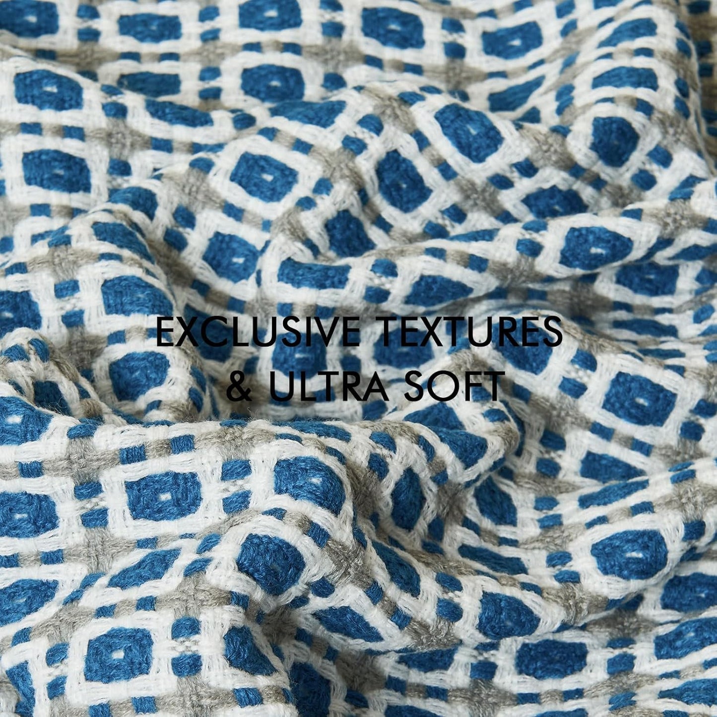lifein Throw Blanket for Couch - Boho Throw Blanket, Knit Woven Blanket, Soft Decorative Blankets&Throws with Tassels for Bed,Sofa,Chair,Home Decor(50x60in,Blue)