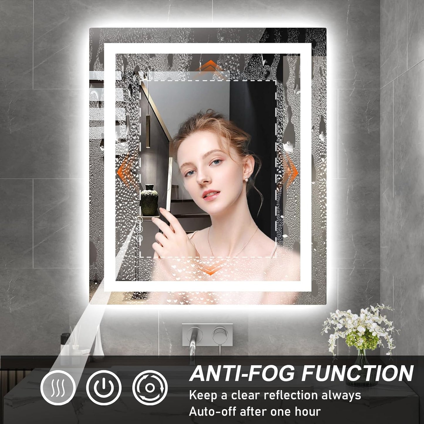 LED Mirror for Bathroom 30x36 Lighted Bathroom Vanity Mirrors with Lights, Brighter Frontlit and Backlit Anti-Fog Mirror, Tempered Glass, Dimmable 3 Colors Light Modes, Memory Function
