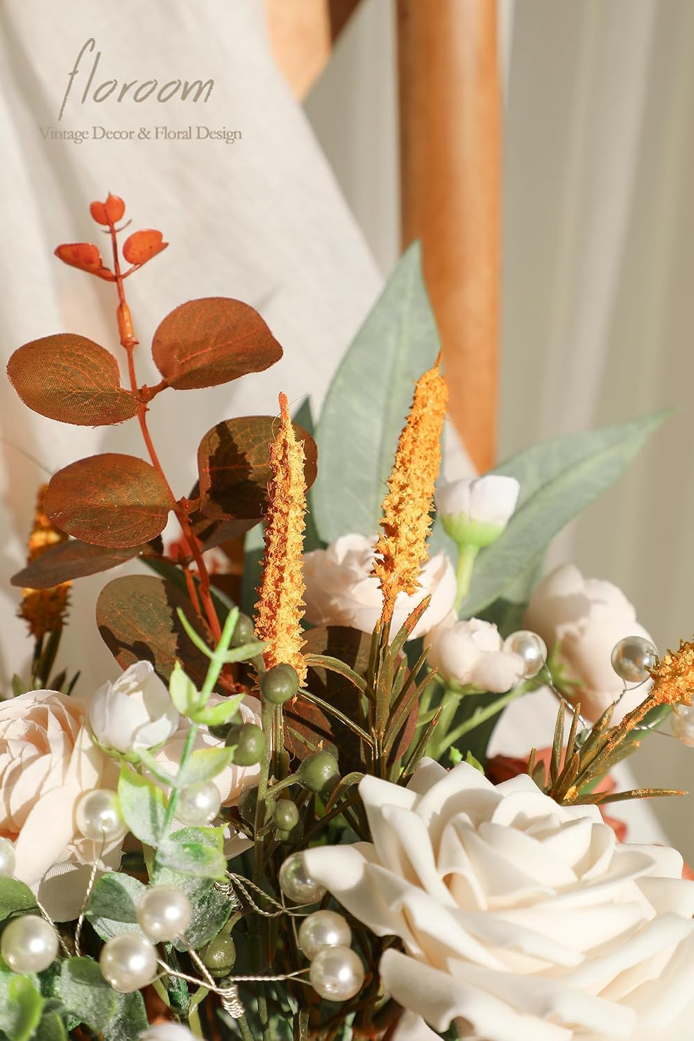 Floroom Artificial Greenery Stems Box Set, 41pcs with 7 Kinds of Faux Greenery Flowers Picks for DIY Bridal Bouquets Wedding Floral Arrangement Table Centerpieces, Terracotta & Cream