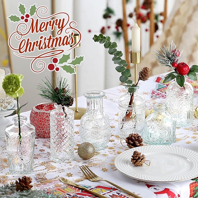 Glass Bud Vase 15 Pcs for Centerpieces Wedding,Home Decor,Bud Vases in Bulk for Flowers,Small Vases for Christmas,Birthday Party,Wedding,Valentine's Day,Mother's Day,Other Events Decorations(Clear)