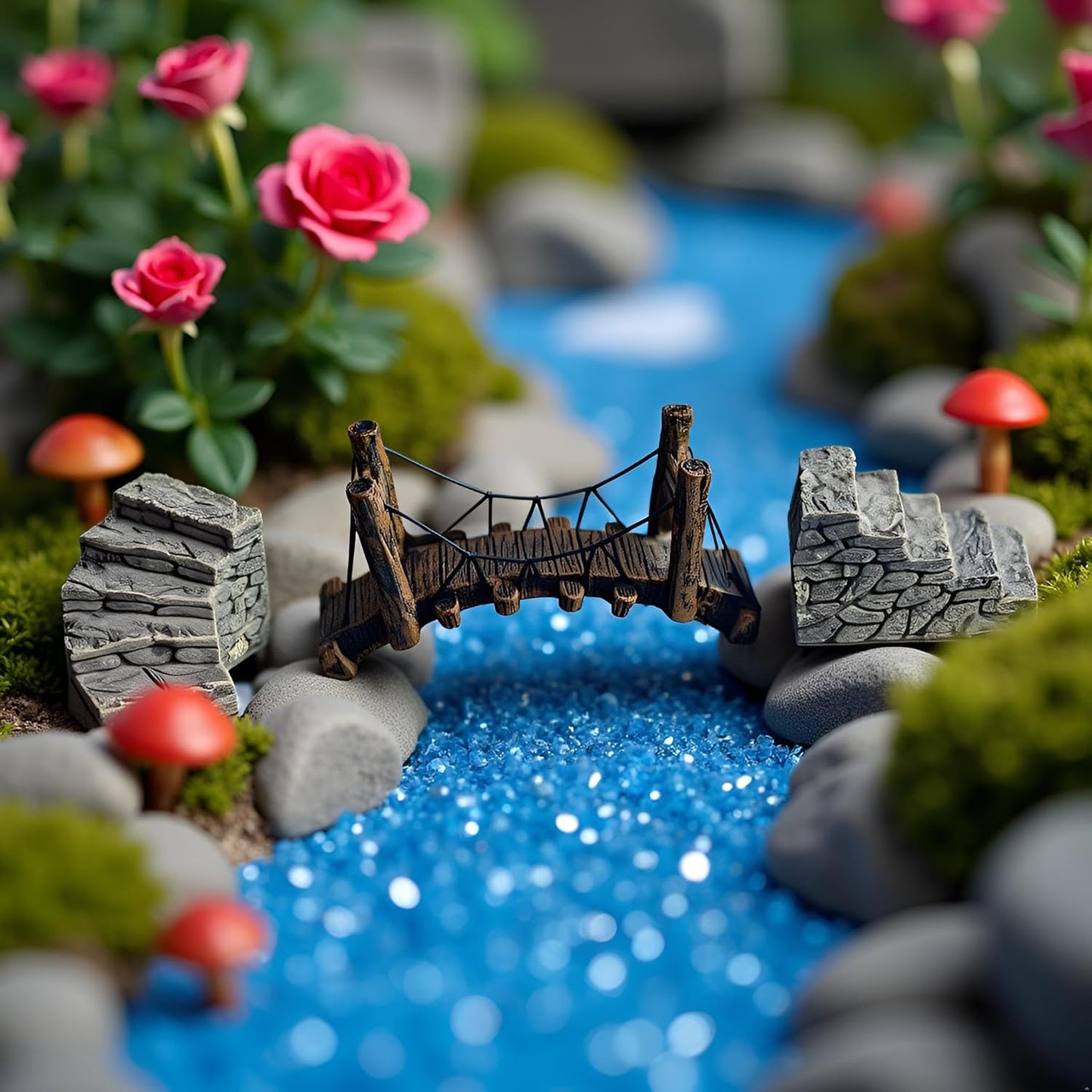 Fairy Garden Kit with 118 Pieces, Miniature Resin Figurines, Mushrooms, Bridge, Steps, Moss, Faux Flowers, Fake Fence, Crystal Gravel & Garden Accessories for DIY Fairy Gardens and Miniature Dioramas