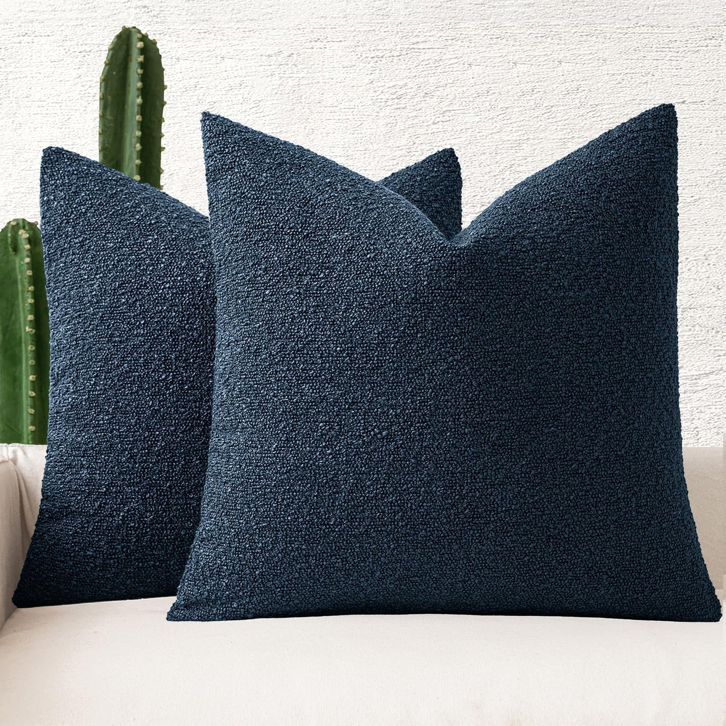 MIULEE 22x22 Inch Decorative Euro Sham Throw Pillows for Bed Set of 2 Textured Boucle Neutral Winter Throw Pillow Covers Navy Blue Accent Solid Euro Couch Pillowcases Sofa Livingroom Home Decor