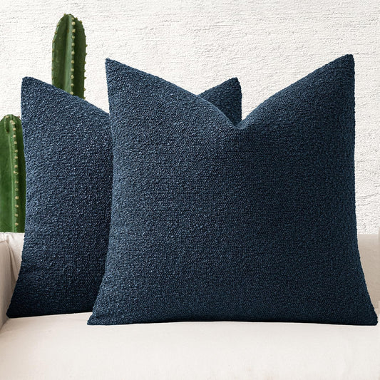 MIULEE 22x22 Inch Decorative Euro Sham Throw Pillows for Bed Set of 2 Textured Boucle Neutral Winter Throw Pillow Covers Navy Blue Accent Solid Euro Couch Pillowcases Sofa Livingroom Home Decor