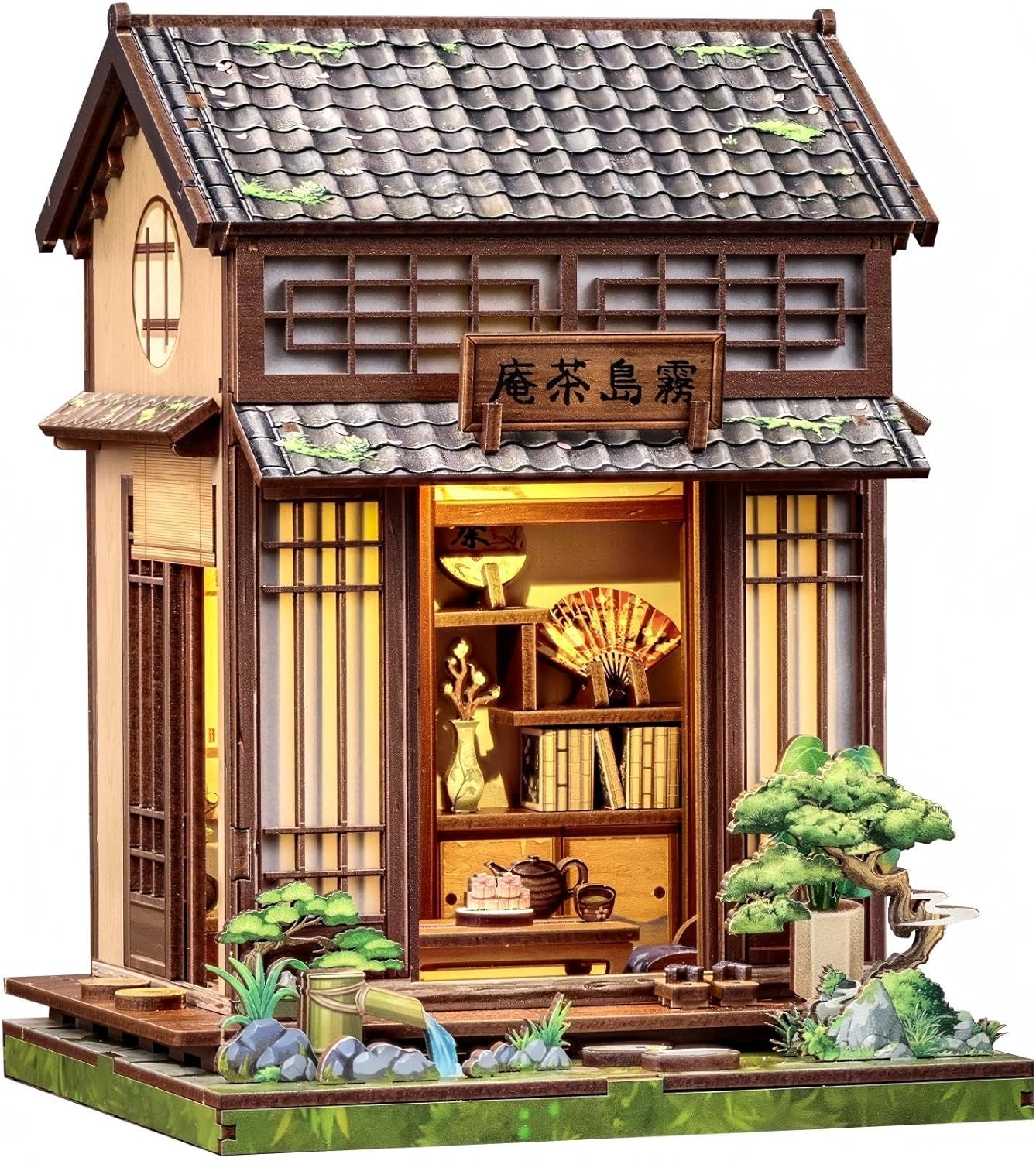 Fsolis Book Nook Kit - Japanese DIY Miniature House Kit for Adults Mini House Tiny 3D Puzzles Craft Bookshelf Diorama Decor Gifts for Women Teenagers Book Lovers （Japanese Tea Room）