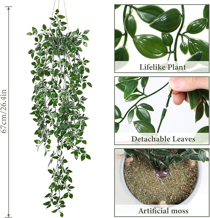 Dremisland Fake Hanging Plants with Pots 2Pack Faux Hanging Basket Plant Macrame Plant Hanger with Fake Vines Faux Hanging Planter for Wall Ceiling Home Bedroom Indoor Decor (Mandala-2PCS)