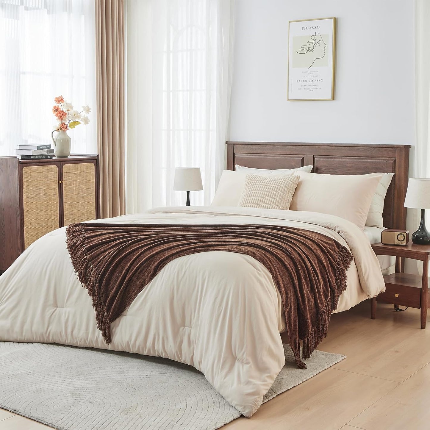 CozeCube Chenille Throw Blanket for Couch, Cozy Plush Fuzzy Decorative Dark Brown Blanket with Fringe Tassels, Lightweight Throws for Bed Sofa Gift Home Decor, 60"X80"