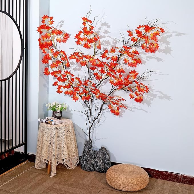 4pcs 63inch Realistic Artificial Bendable Tree Branches Crafts 3D Wall Decor Cherry Blossom Fake Trees Limbs Trunk Hanging Grape Vines Garland for Room Home Garden X'Mas Halloween Party Decoration