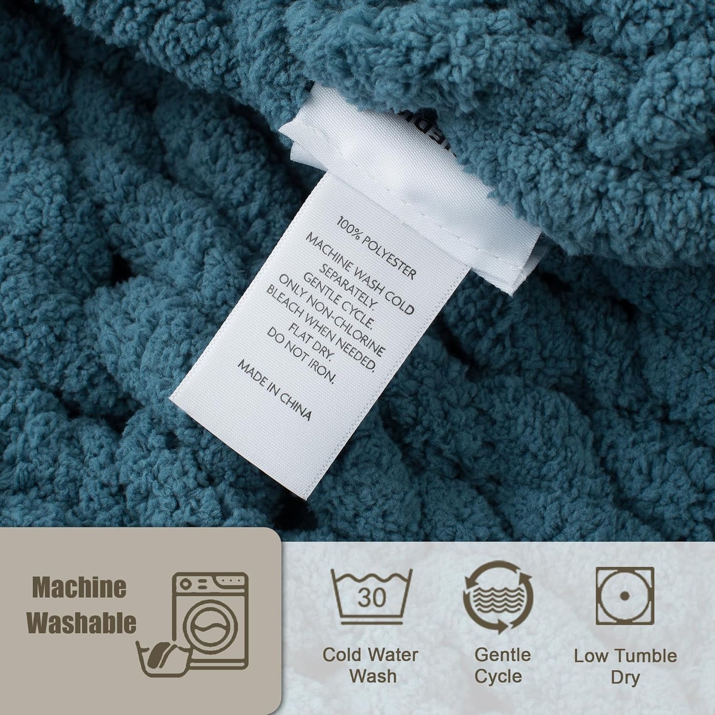 Chunky Knit Throw Blanket 60"X 80", 100% Handmade with Soft Chenille Yarn, 6.7lbs Thick Cable Knitted Blankets, Large Rope Knot Crochet Throws for Couch Sofa Bed Home Decor, Mineral Blue