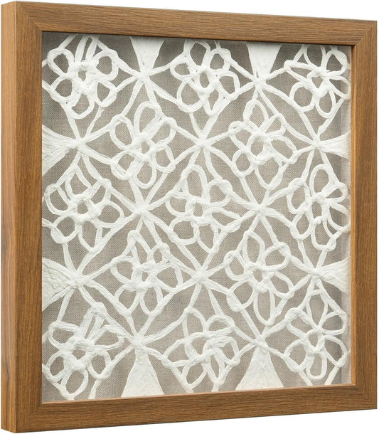 FOLKOR Handmade Paper Wall Art for Rustic Farmhouse Boho Room Aesthetics, 12" Framed Abstract Shadow Box Art Decor, Lattice Hanging Artwork Eclectic Decor for Apartment Nursery Hallway Above Desk Bed