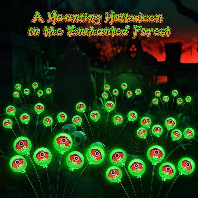 2025 Upgraded Halloween Lights Outdoor Solar Eyeball Light: 6 Pack 36 LED Green Scary Eyeballs Swaying Firefly, Waterproof Halloween Pathway Lights for Yard, Garden, Lawn Outside Lighting Decor