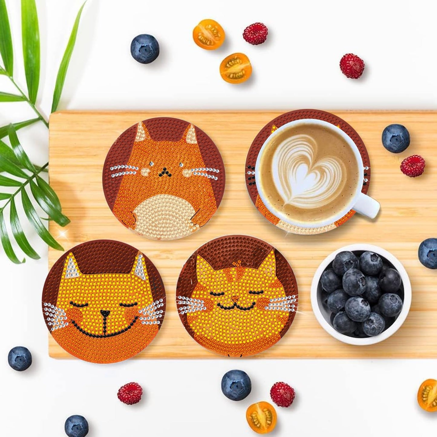 DOZEEZOP 6 PCS Diamond Art Coasters Kit, Diamond Painting Coasters with Holder, Fall Diamond Art Kits for Adults Beginners, Arts and Crafts Supplies Party Item Sets Cats