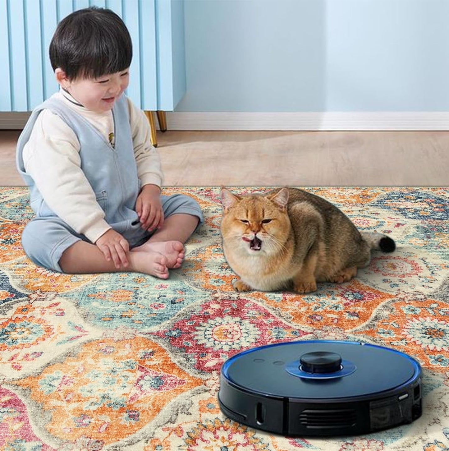 Lahome Moroccan Washable Runner Rug 2x10, Kitchen Runners for Hallways Rubber Backing Ultra-Thin Vintage Hallway Rug Non-Slip Stair Carpet for Entryway Bedroom Laundry Room, Cream/Multi