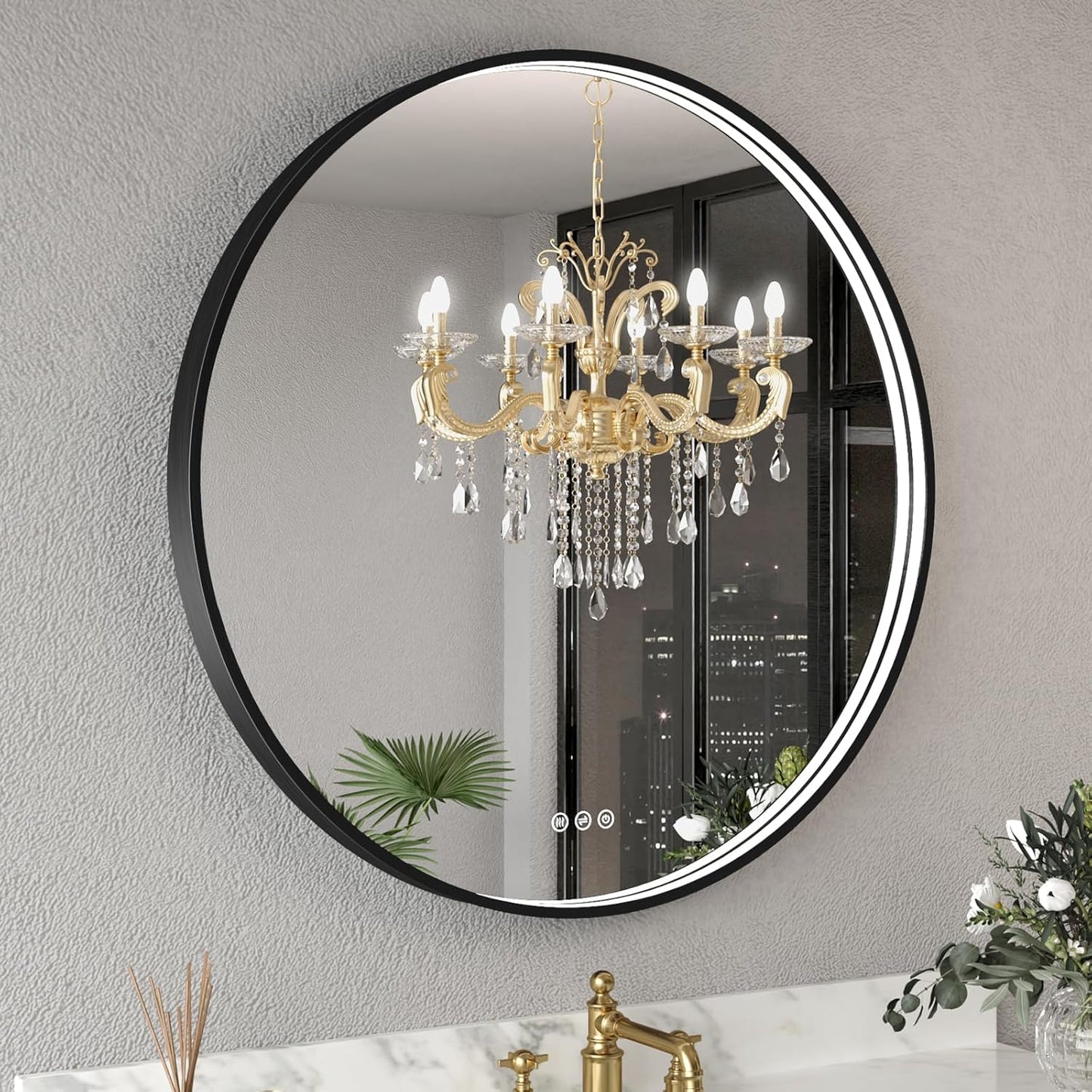 LED Bathroom Mirror with Black Framed 28 Inch, LED Mirror for Bathroom with Anti-Fog, Stepless Dimmable, Front Lit, Memory Function, Shatter-Proof