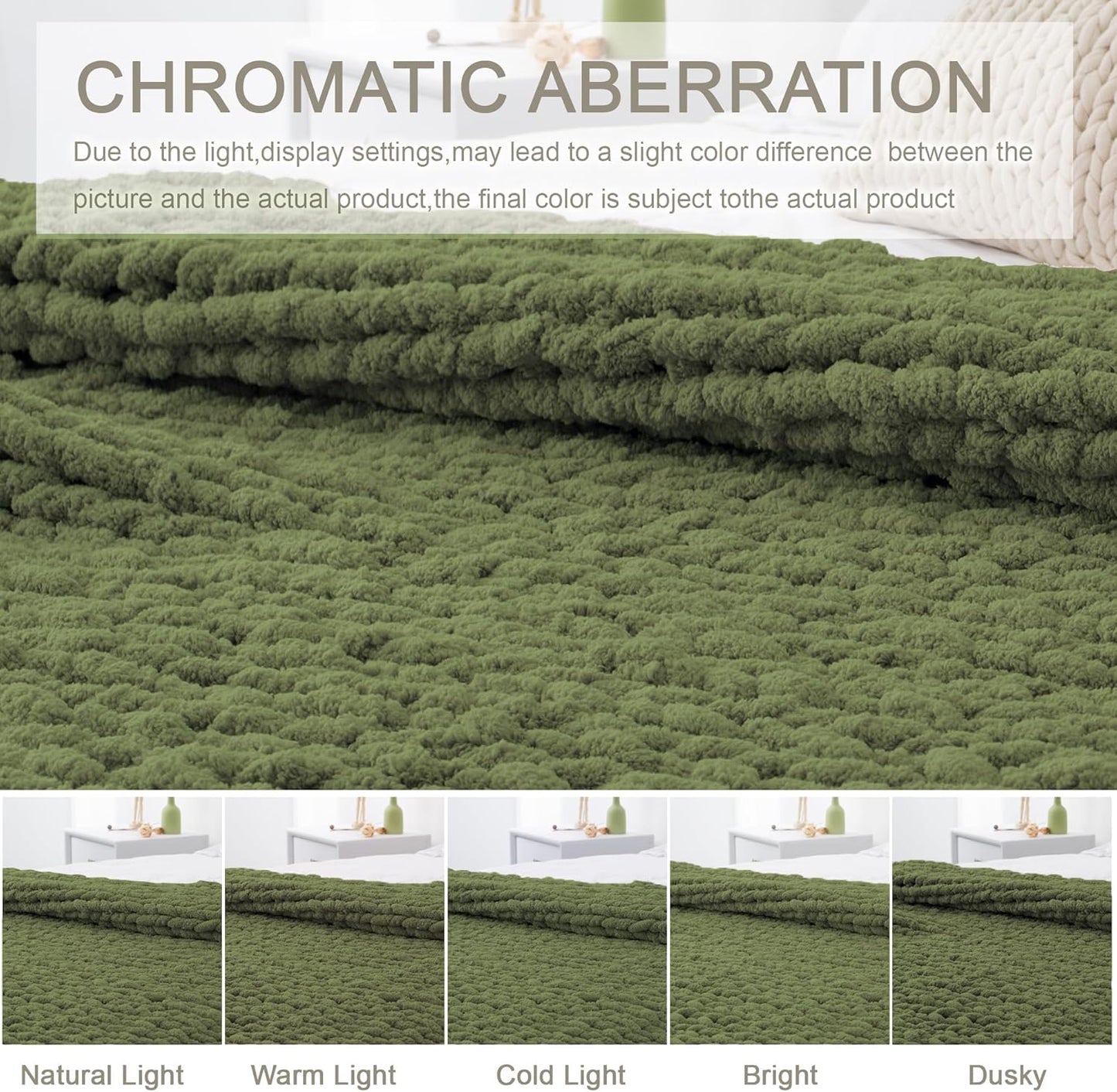 Chunky Knit Throw Blanket 60"X 80", 100% Handmade with Soft Chenille Yarn, 6.7lbs Thick Cable Knitted Blankets, Large Rope Knot Crochet Throws for Couch Sofa Bed Home Decor, Olive Green