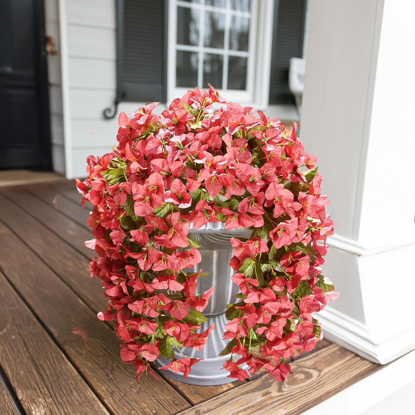 HyeFlora Bougainvillea Artificial Hanging Flowers Plants for Outdoors Winter Decoration, 2pcs Faux Bougainvillea Vines Red Fake Flowers Realistic UV Resistant Silk Flowers for Outside Planter Yard Urn