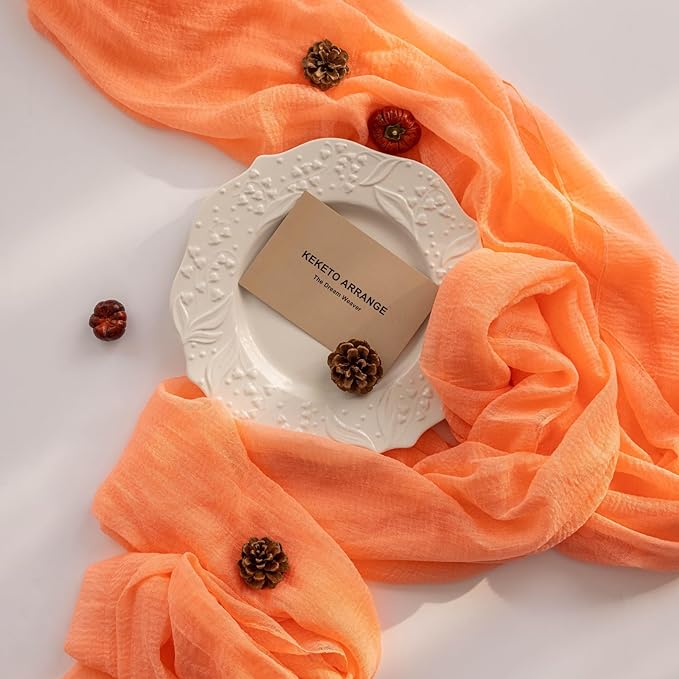 Fresh Salmon Cheesecloth Table Runner Peach Echo Gauze 120 Inch 10 FT Boho Cheese Cloth Table Runner for Wedding Baby Shower Bridal Shower Party Sheer Centerpiece Home Decorations