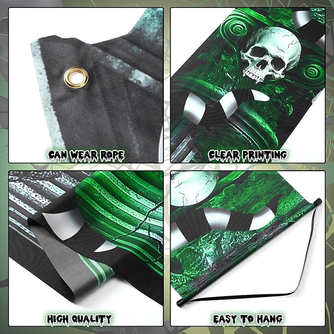 3 Pcs Halloween Cemetery Archway Halloween Cemetery Banners Gothic Outdoor Banners Sign Banner Decorations for Outdoor Party Supplies (Scary)