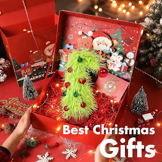 16 inch Pre-Lit Mini Christmas Tree with Ornaments Included, Lime Green Whimsical Artificial Tabletop Tree for Home, Office Desk & Holiday Decor