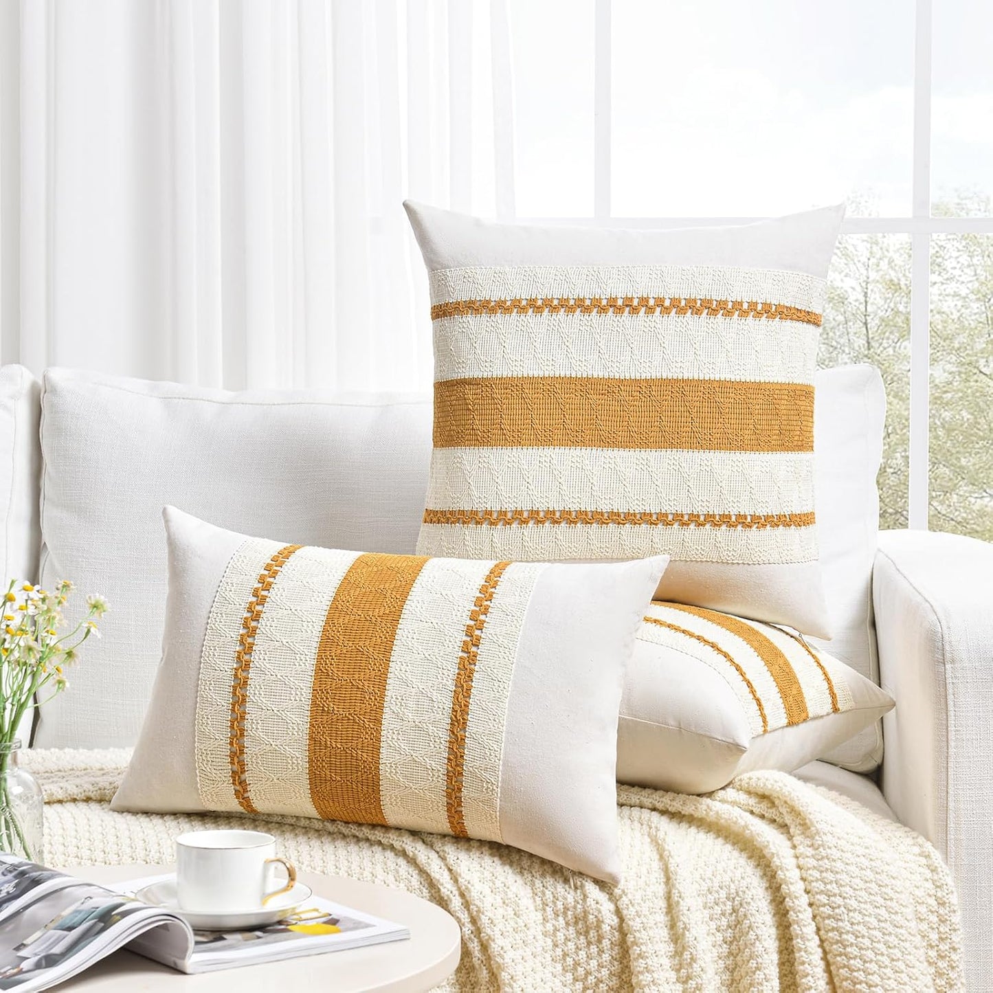 Fancy Homi Set of 1 Mustard Yellow Fall Decorative Throw Pillow Cover 20x20 Inch for Couch Bed Sofa, Autumn Halloween Thanksgiving Home Decor, Soft Cotton Aesthetic Cushion Case