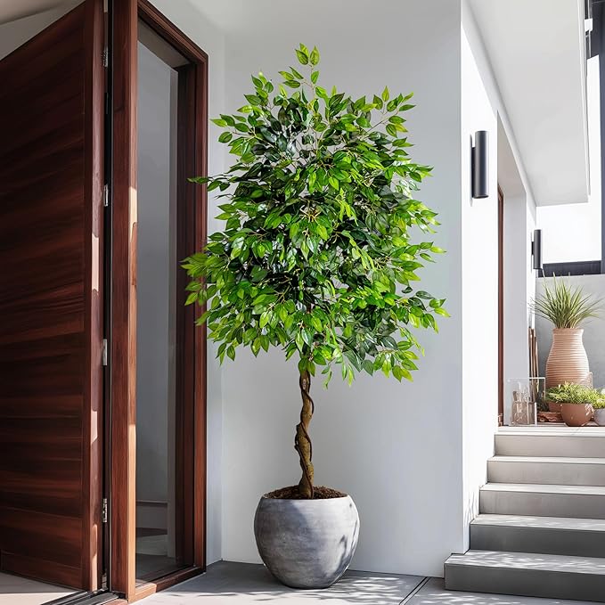 Tall Artificial ficus Tree Large Faux Trees Indoor Outdoor Realistic Floor Fake plantas for Home Living Room Master Bedroom Office Porch Outside Patio arboles artificiales para decoracion Fall Decor