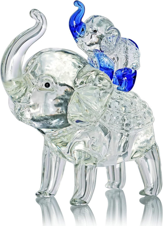 Crystal Elephant Figurines Mother Son Glass Elephants with Trunk Up Crystal Animal Collectible Figurines Ornaments Birthday for Mum Women Tabletop Decoration for Home Office