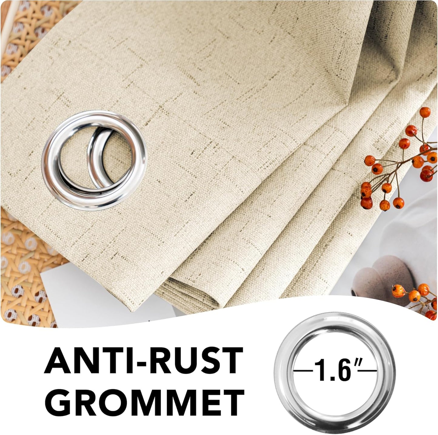 H.VERSAILTEX Linen Blackout Curtains Durable Thick Textured Linen Look 100% Blackout Patio Door Curtain Anti Rust Grommet Extra Wide Sliding Door Curtain Panel, Bleached Sand, W100 x L96 inch