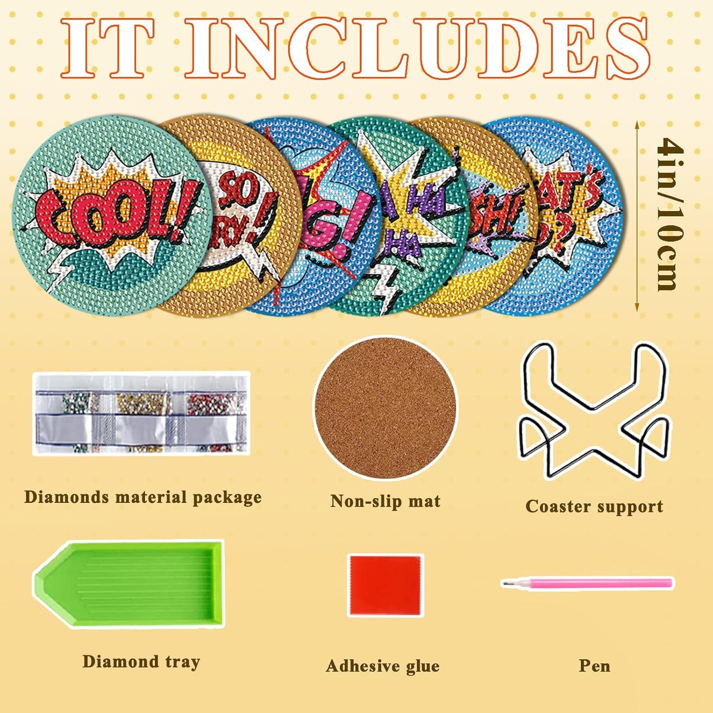 DOTSOPS Small Diamond Art Coaster with Holder 5D Diamond Painting Kits for Adults Round Full Drill Beginners Gem Dots Craft Arts DIY Supplies Party Home Decor 6Pack