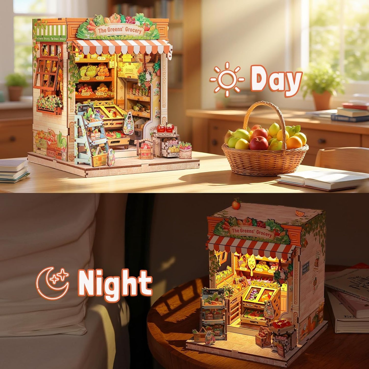 Fsolis Book Nook Kit - DIY Miniature House Kit for Adults Mini Scene House Tiny 3D Puzzles Bookshelf Diorama Decor Gifts for Women Teenagers Book Lovers (The Greens’ Grocery)