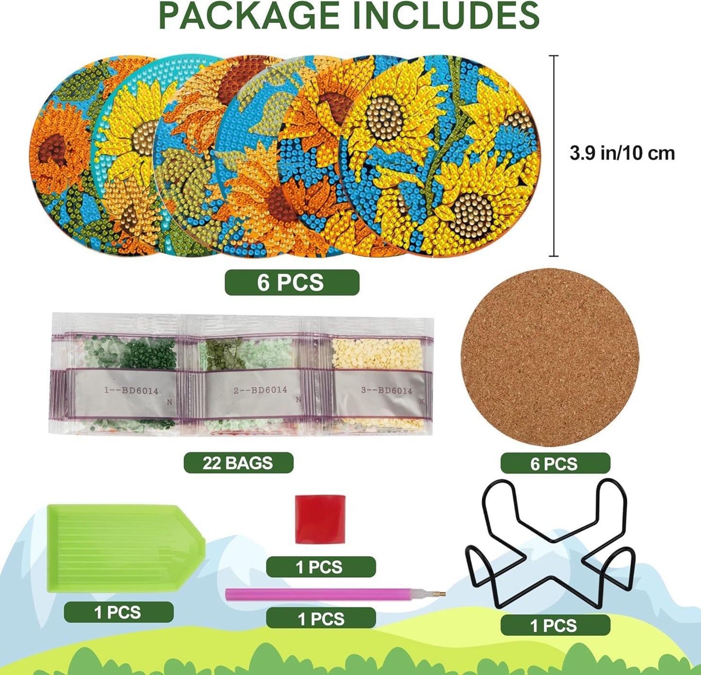 EWJRNSF 6 PCS Diamond Painting Coaster Set - Small Diamond Painting Coasters Kit for Beginners and Adults - Art Craft Supplies Item Sunflower