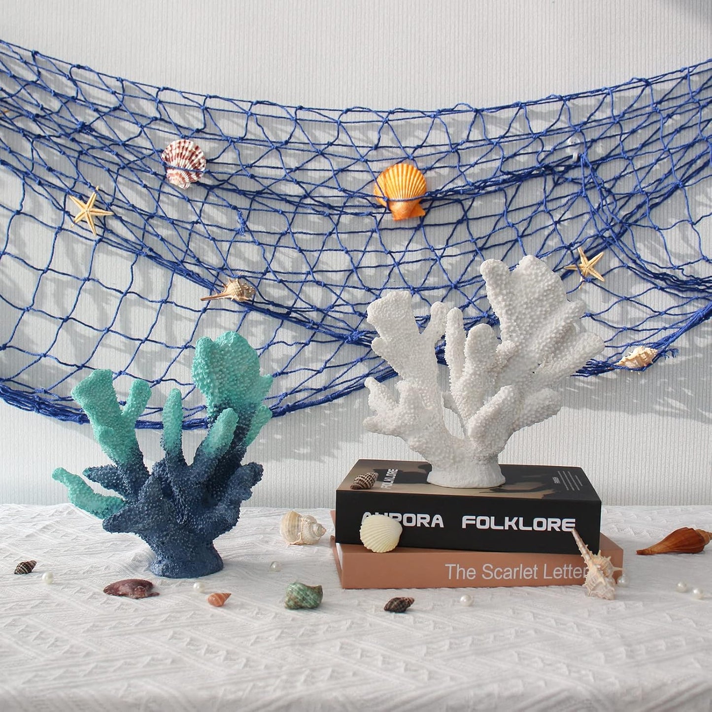 Blue Resin Coral Decorations Artificial Coral Statue Home Décor Accents Hawaiian Beach Decorations for Home Nautical Decorations Beach Themed Home Living Room Party Decor -8.2"