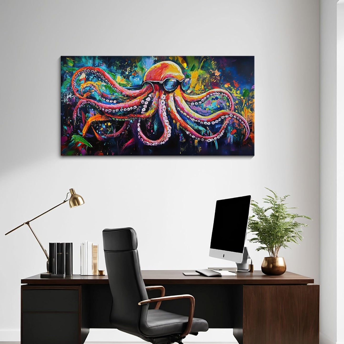 JEAWA Octopus Canvas Wall Art, Abstract Marine Life Modern Graffiti Texture Wall Painting for Living Room Bathroom Bedroom Men Teenage Boy Room Game Room Cool Posters Pictures Decor 20x40 IN