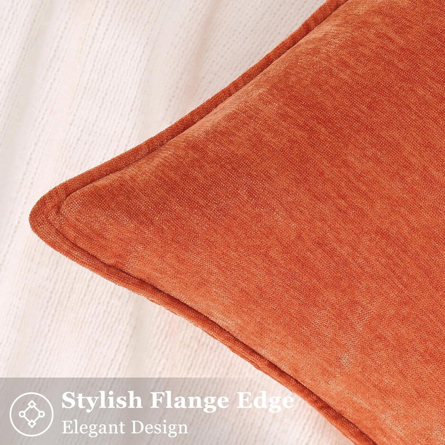 decorUhome Fall Couch Throw Pillow Covers 16x16 Set of 2, Decorative Soft Euro Neutral Chenille Pillow Covers with Elegant Design for Sofa Bed Living Room Home Decor, Rust