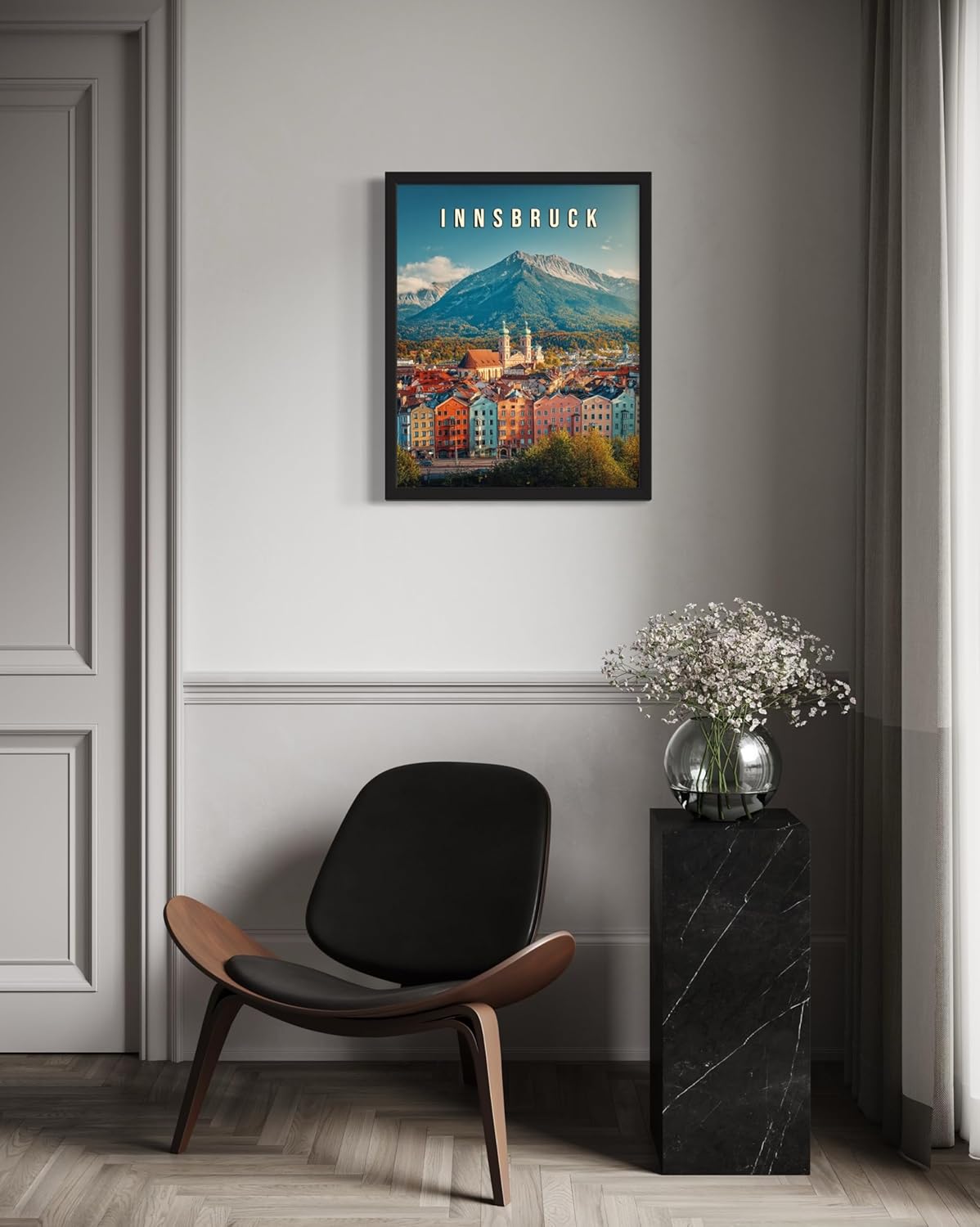 Innsbruck, Austria Art Print Poster, Europe Vintage City Retro Photography Skyline Travel Bedroom Bathroom Living Room Decor 183 (Innsbruck, Austria, 24 x 36 inches, Black Frame)