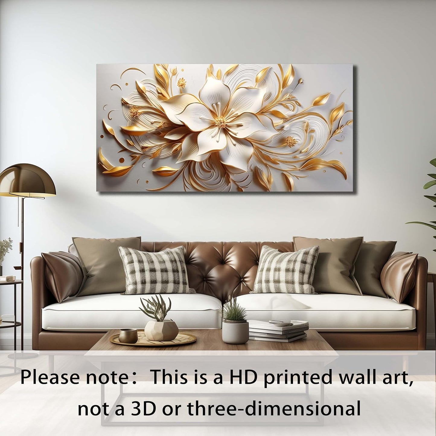 Flower Canvas Wall Art for Bedroom White and Gold Wall Decor for Living Room Wall Art for Dining Room Large Size 29" x 58"