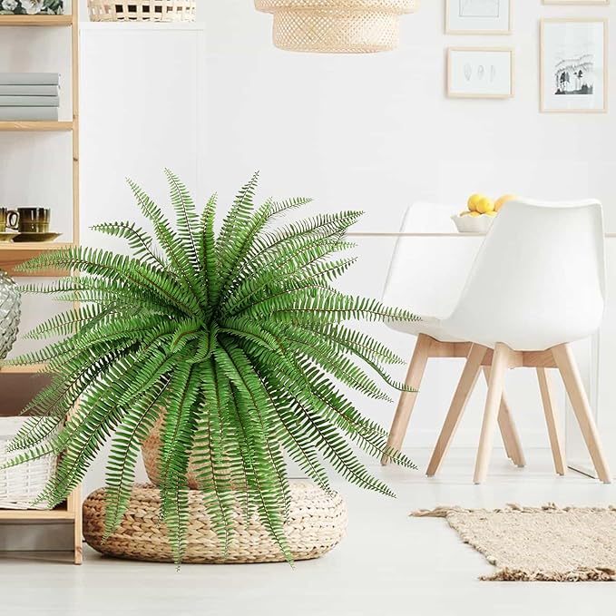 Velener 36 Inch Artificial Boston Fern Large Hanging Plant, Fake Fern Plants Bush Indoor for Home Decor, Faux Plants Outdoor, Garden, Office, Garden Decoration(Green)