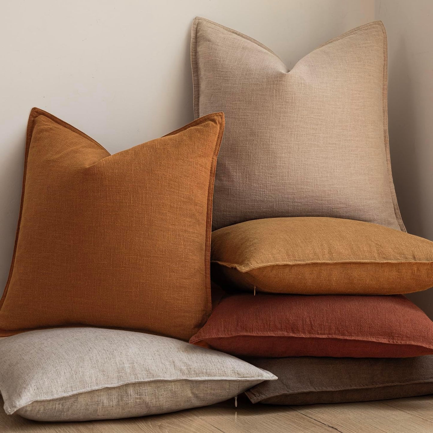 Foindtower Pack of 2, Decorative Linen Soild Throw Pillow Covers Soft Accent Lumbar Cushion Case Farmhouse Pillowcase for Chair Couch Sofa Bedroom Living Room Home Decor 12 x 20 Inch Autumn Orange