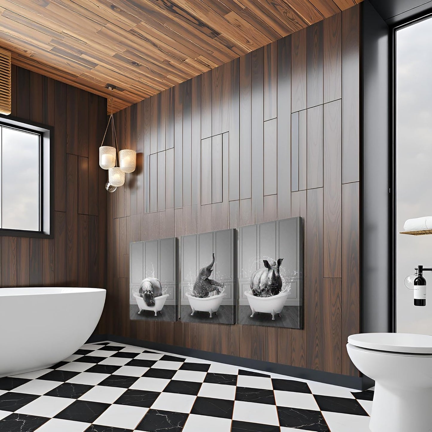 Funny Animal Bathroom Wall Art - 3 Piece Set, Cute and Humorous Bathroom Pictures Wall Decor, Waterproof and Moisture Resistant Bathroom Wall Decor for Bath, Toilet, or Powder Room (16''Hx24''Wx3PCS)