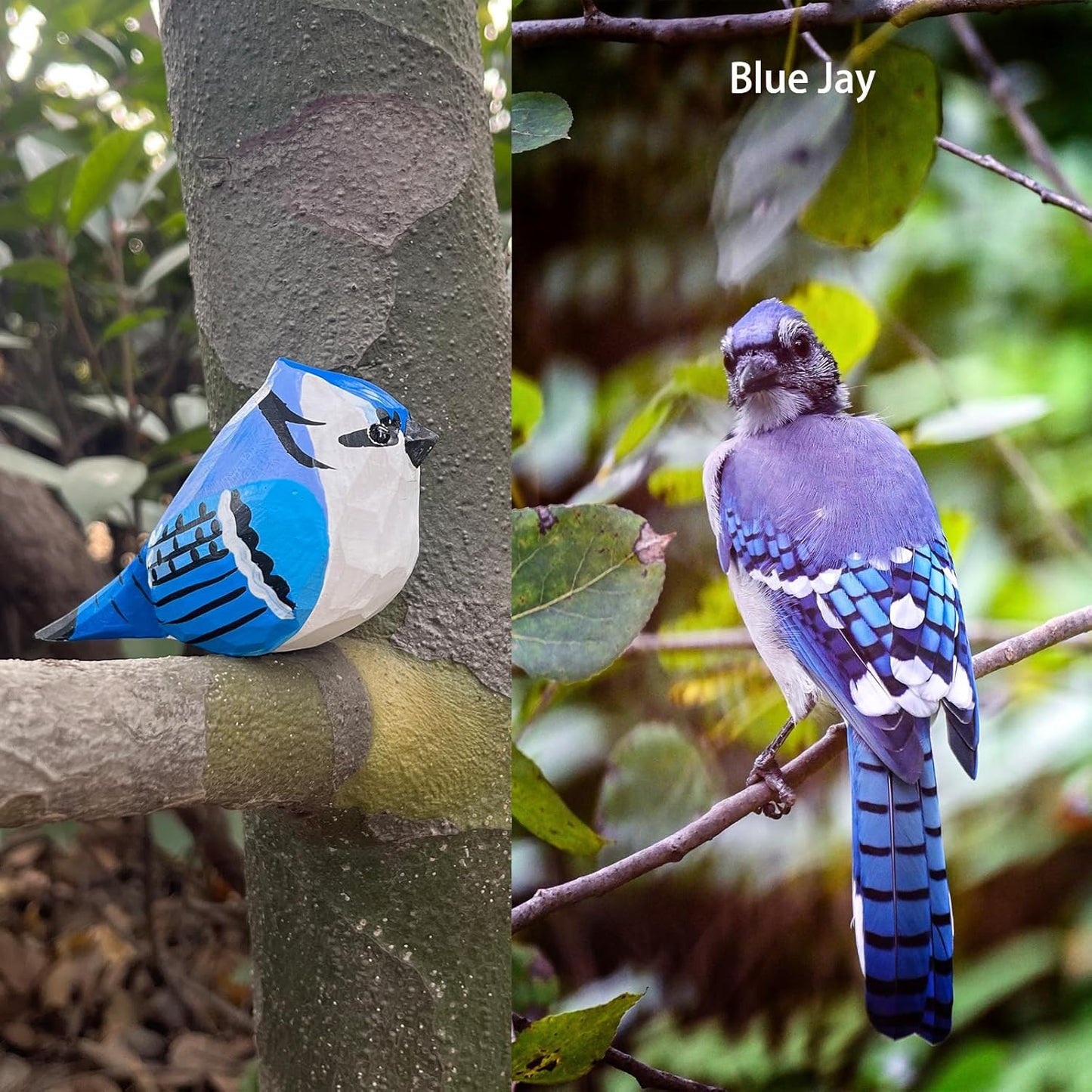 Hand Carved Bird Figurines, Hand-Painted Sculpted Wooden Birds, Wood Bird Sculptures for Home Decoration, Hand Crafted Life Like Bird Statues, Ideal Gifts for Bird Lovers (Blue Jay)
