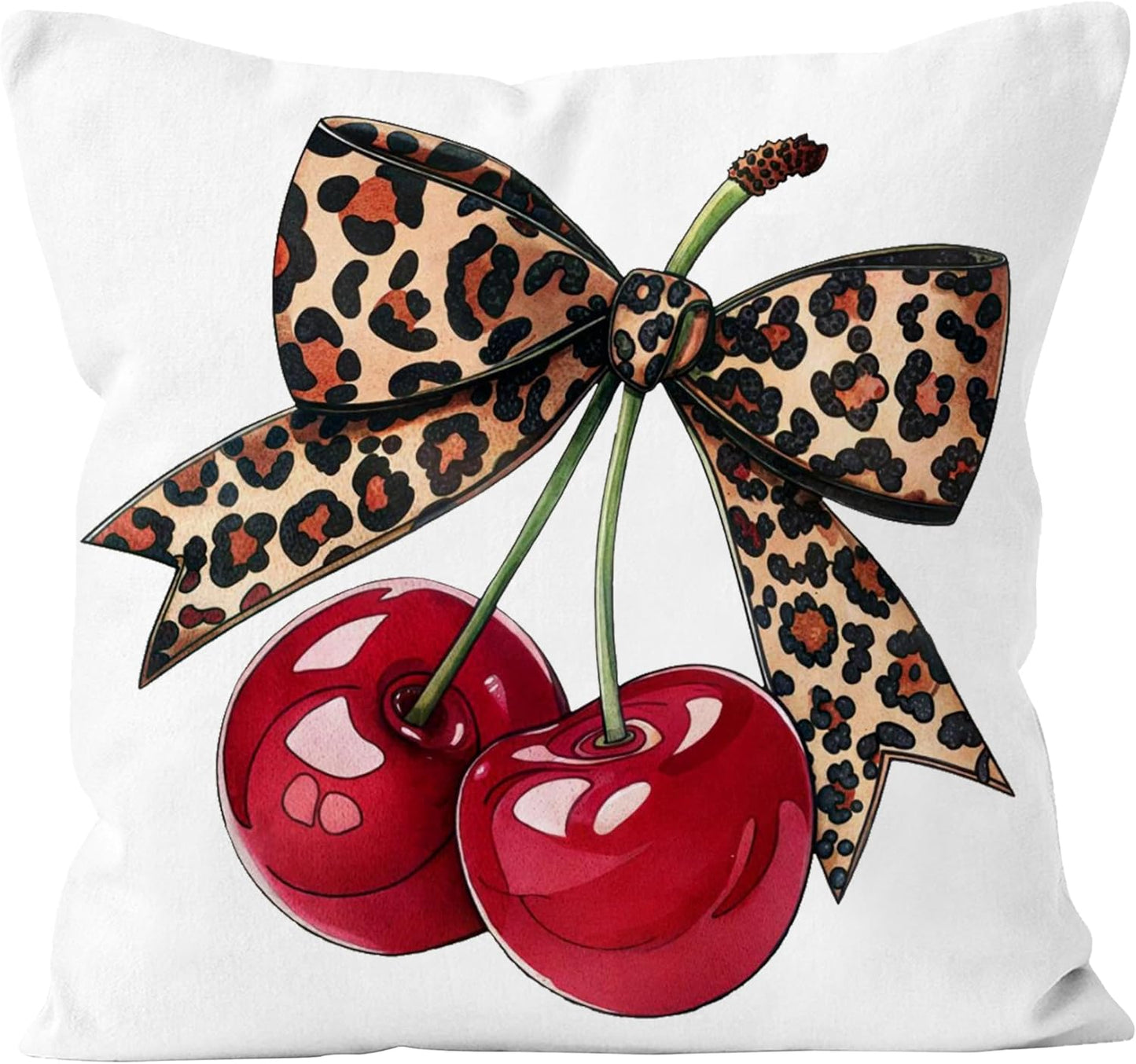 Coquette Leopard Bow Cherry Print Pillow Covers 18x18,Trendy Coquette Cheetah Print Room Decor Decorative Throw Pillow Covers Pillowcases for Girly Room Bedroom Dorm Apartment